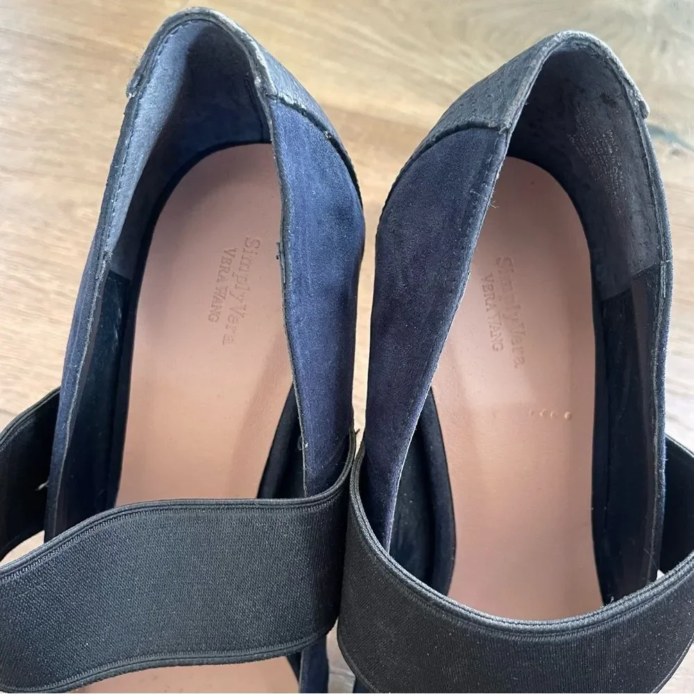 Simply Vera Vera Wang Navy Blue Suede and Faux Snakeskin Print Women Heels  8.5